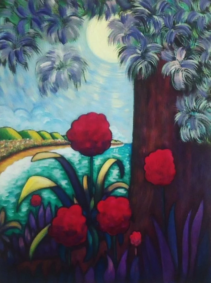 187 Red Flowers Tree And Beach.JPG