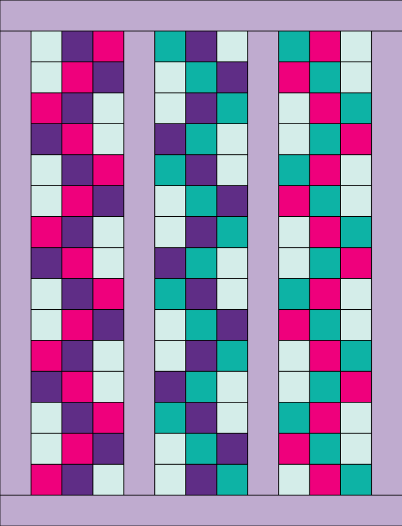 Step by step quilt top design process - Braided 9 Patch - Add borders to the top and bottom.