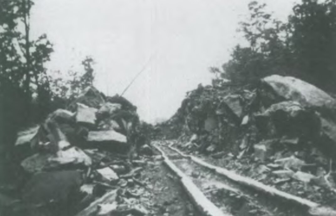 Rock blasting for the construction of the railway, early 20th century 