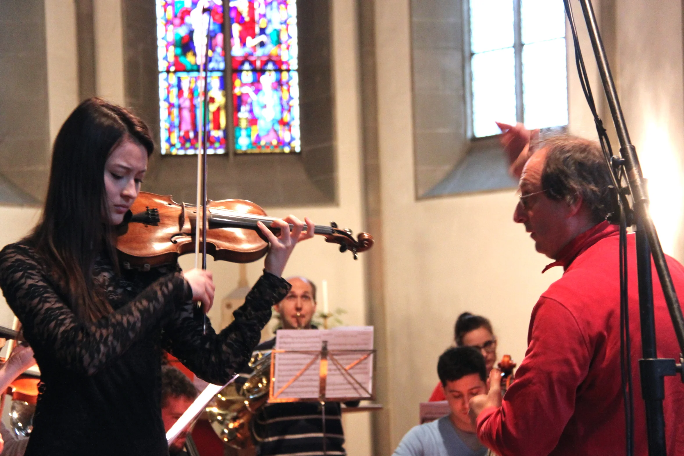 During rehearsal of the Mozart Violin Concerto