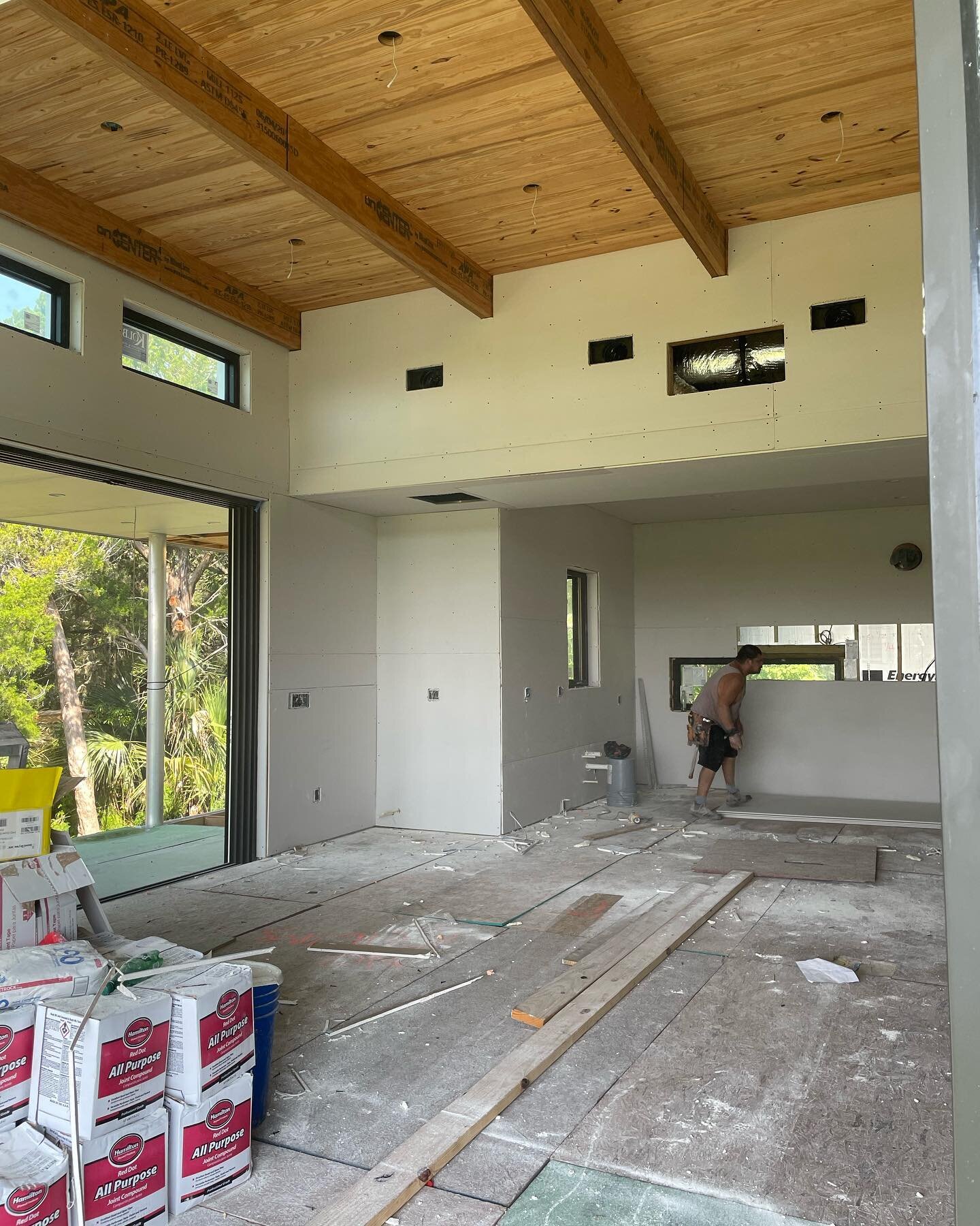 We have Sheetrock!!!
So excited 😆 

#customhome #modernhome #itshappening #interiordesign #designersownhome #getitdone #sheetrock #mcminspired