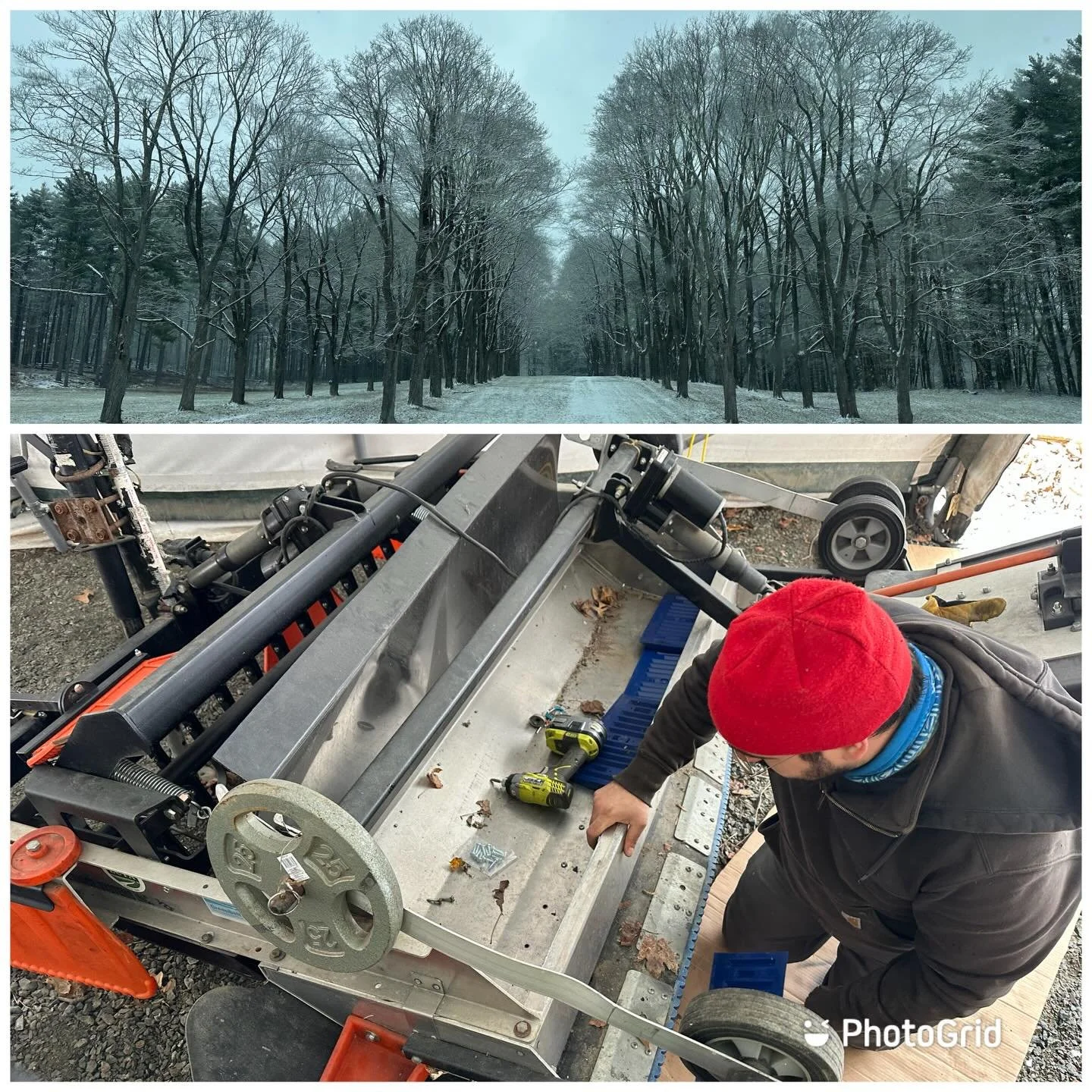 Currier and Ives outside, corner garage inside! ❄️❄️❄️🧰🔩🔧. As a light snow was creating a winter tableau worthy of Currier and Ives on the @appletonfarms landscape, our maintenance maestro Dan worked inside with the team to replace sections of dam
