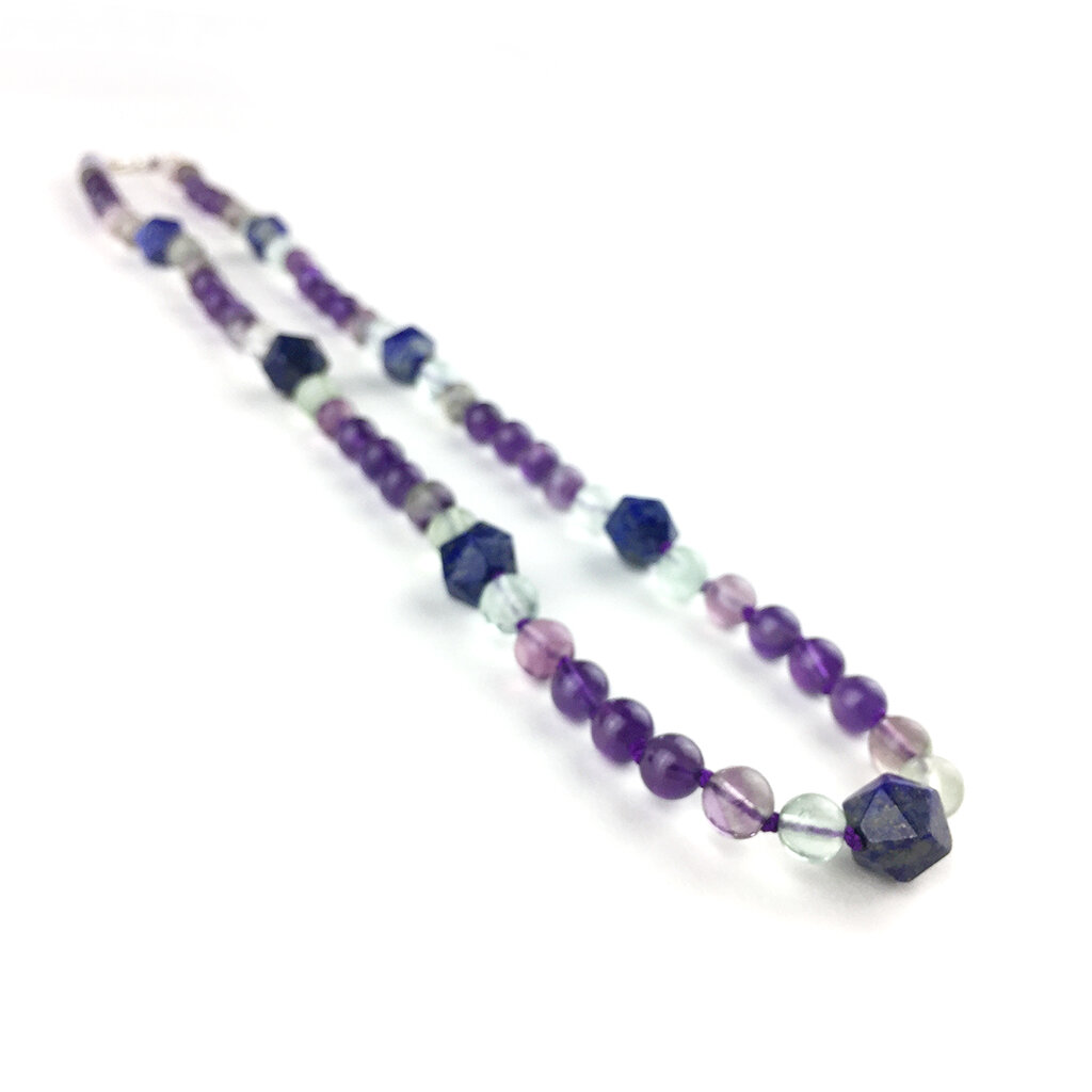 Lily Of The Valley Necklace . Lapis Lazuli + Amethyst + Fluorite