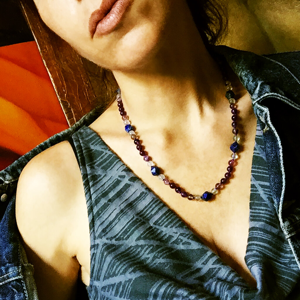 Lily Of The Valley Necklace . Lapis Lazuli + Amethyst + Fluorite