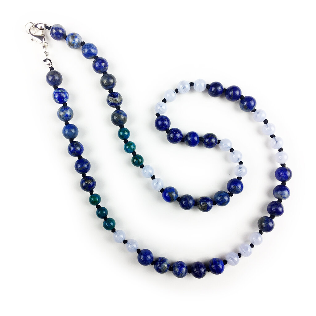Beetle Necklace . Lapis Lazuli + Blue Lace Agate + Azurite