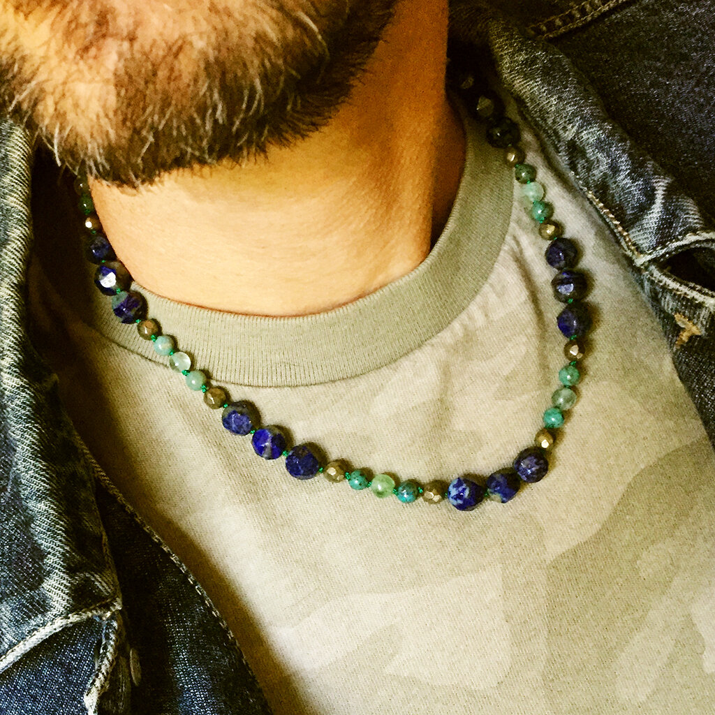 Veritas Necklace . Lapis Lazuli + Pyrite + Chrysocolla + Fluorite