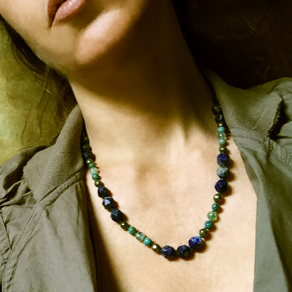 Veritas Necklace . Lapis Lazuli + Pyrite + Chrysocolla + Fluorite