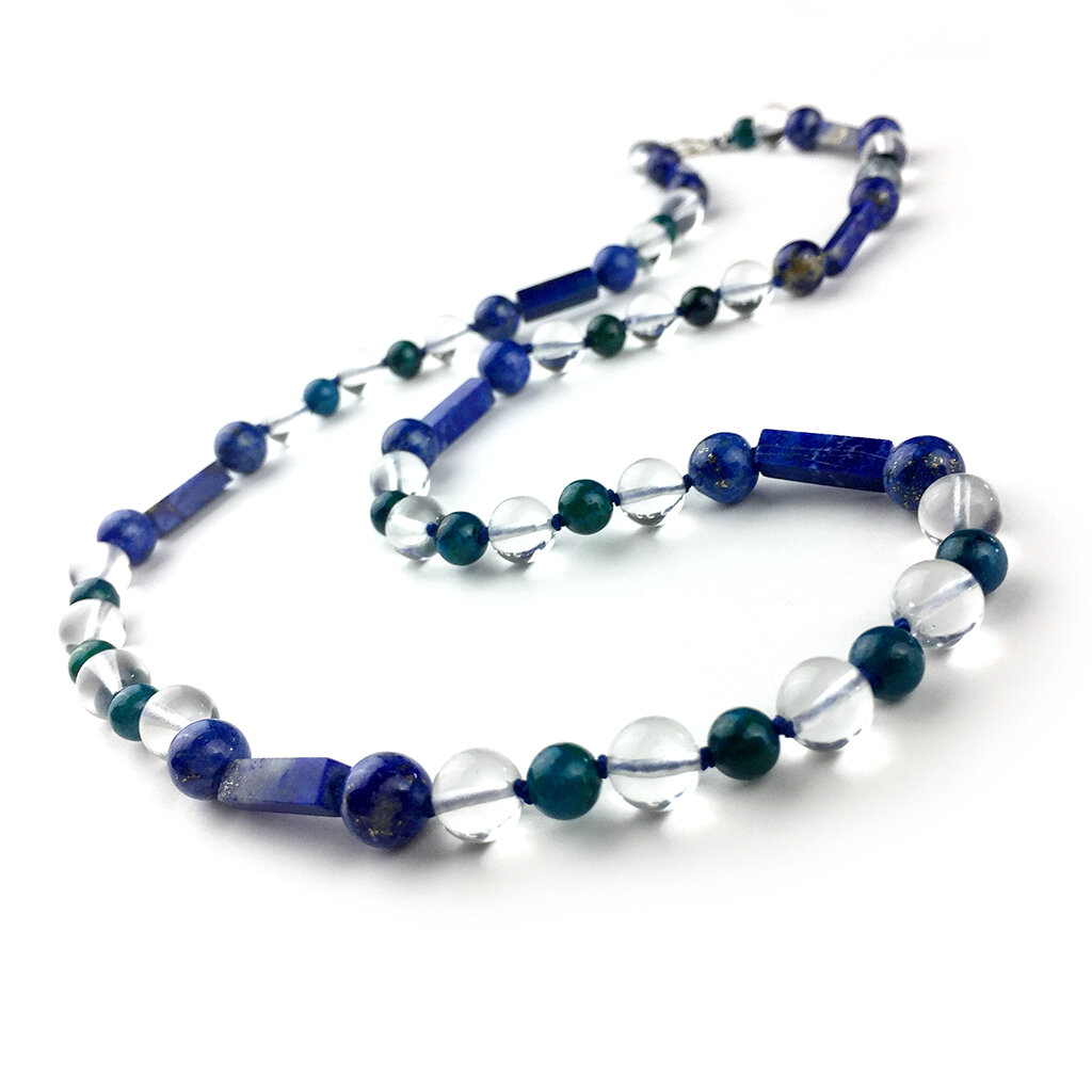 Clarity Necklace . Lapis Lazuli + Clear Quartz + Azurite