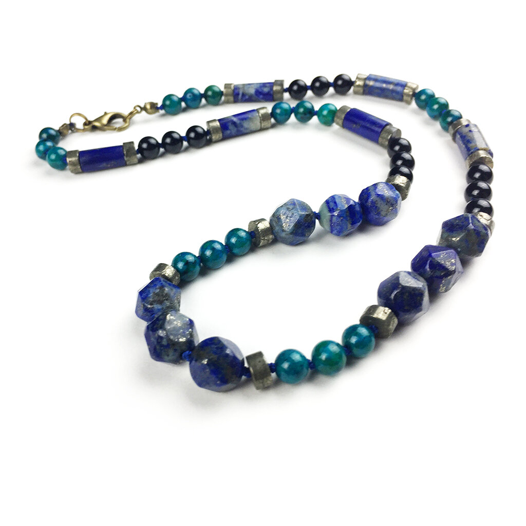 Resonance Necklace . Lapis Lazuli + Pyrite + Azurite + Black Onyx