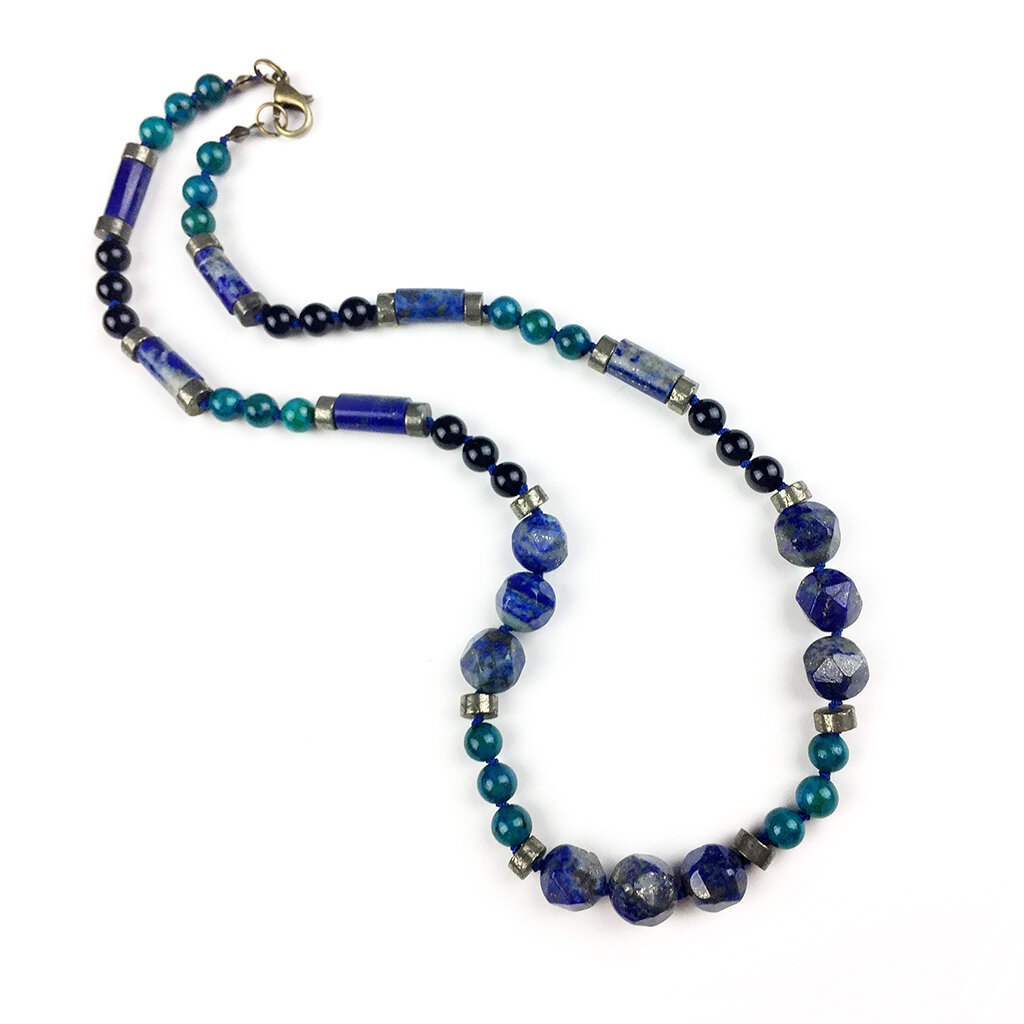 Resonance Necklace . Lapis Lazuli + Pyrite + Azurite + Black Onyx