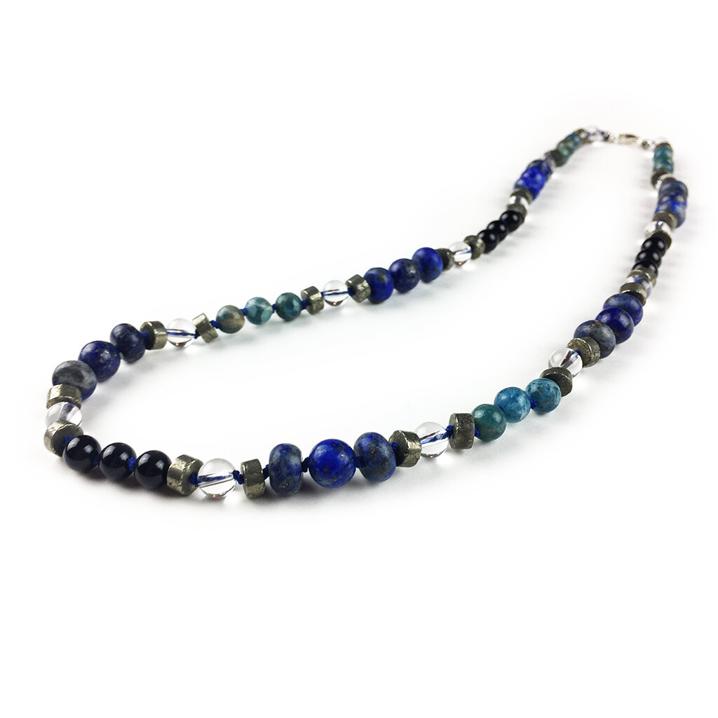 Tao Necklace . Lapis Lazuli + Pyrite + Black Onyx + Clear Quartz + Apatite + Chrysocolla