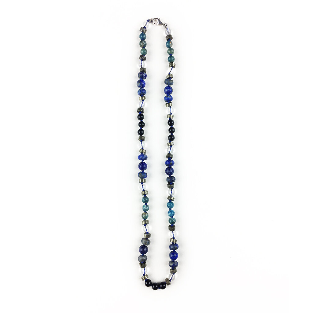 Tao Necklace . Lapis Lazuli + Pyrite + Black Onyx + Clear Quartz + Apatite + Chrysocolla