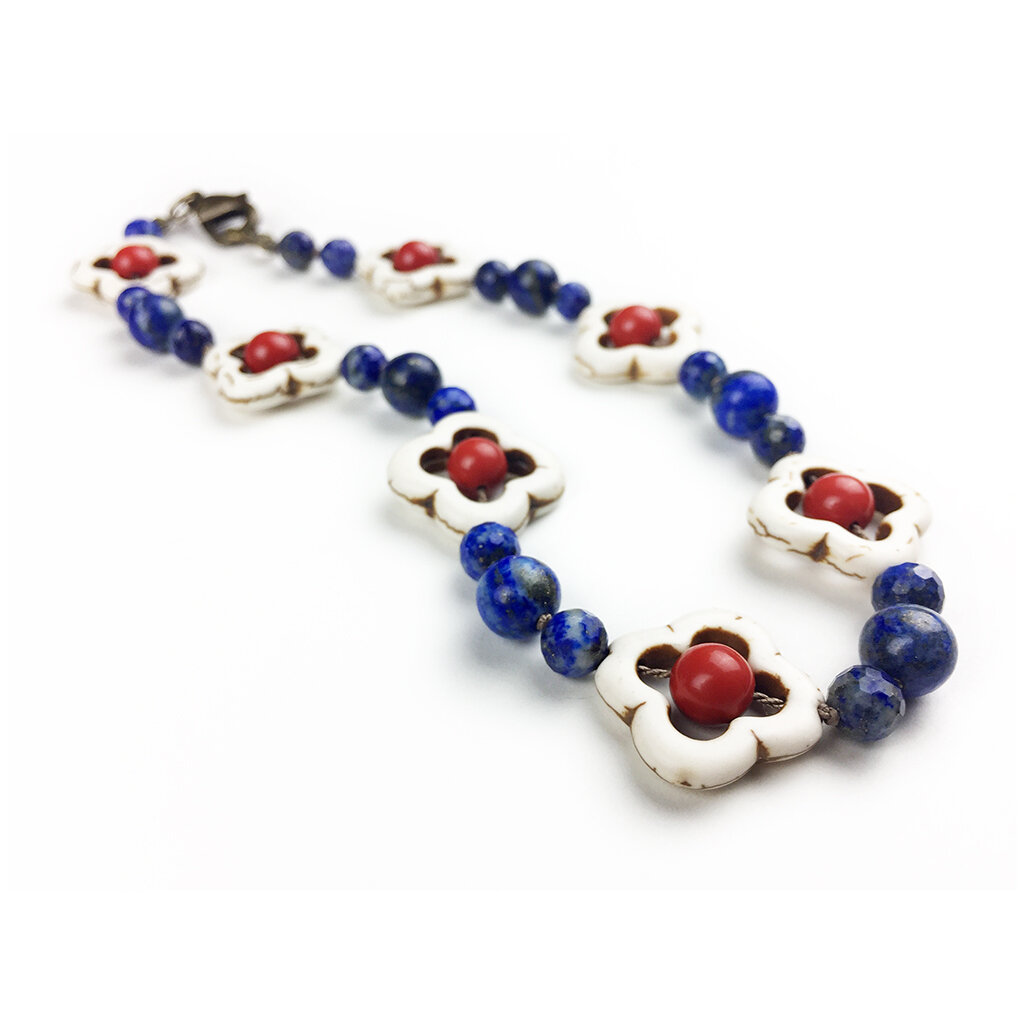 Rose Choker . Lapis Lazuli + White Turquoise + Red Jasper