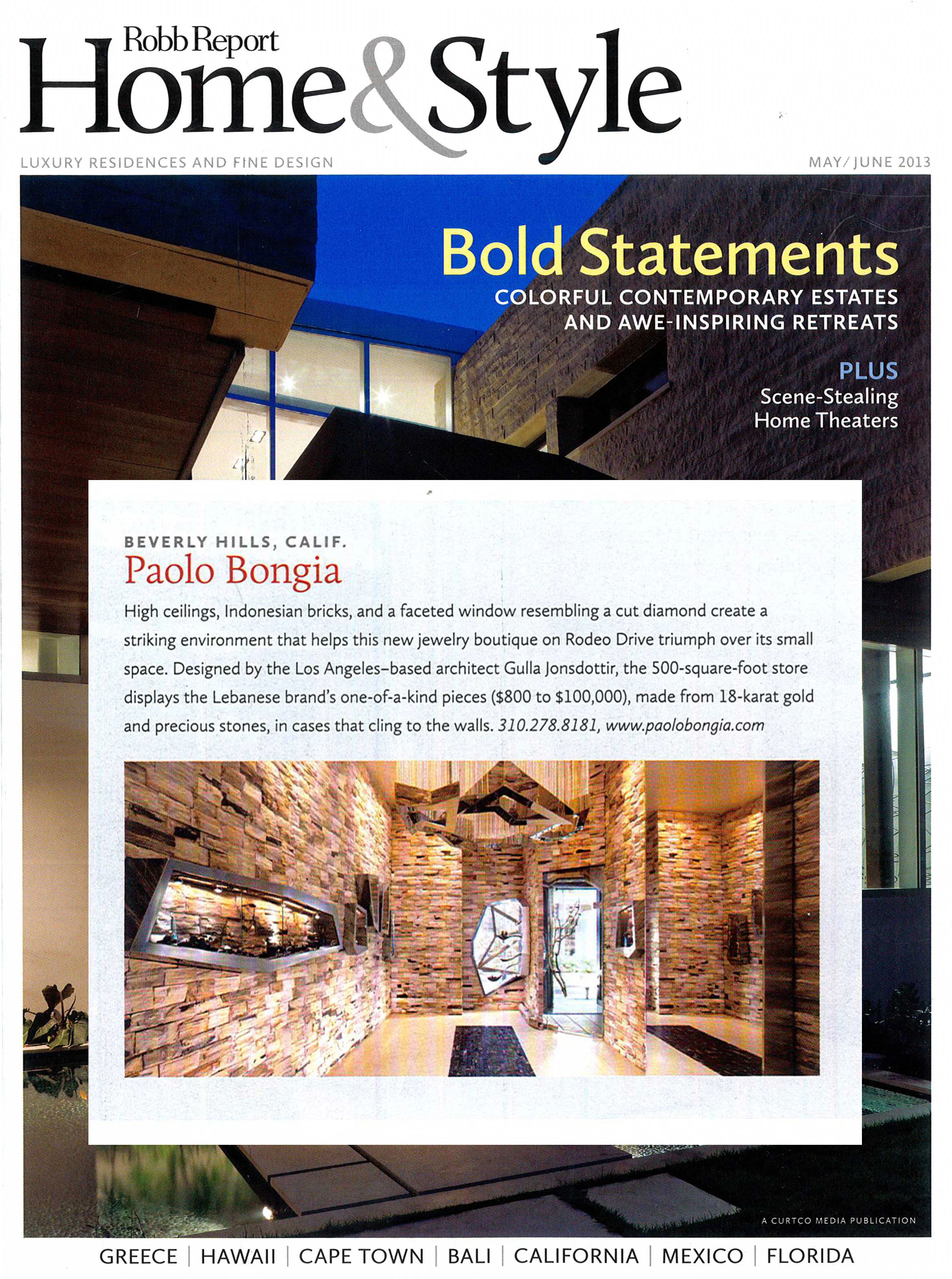   ROBB REPORT HOME &amp; STYLE    PAOLA BONGIA  
