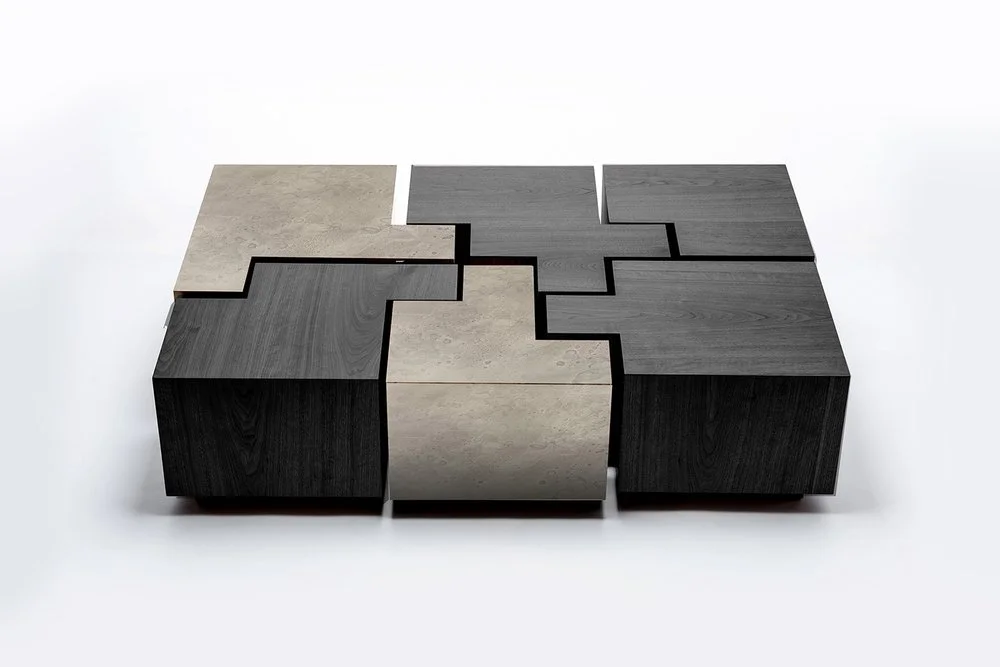 Zinc and Blackened Oak Puzzle Table 
