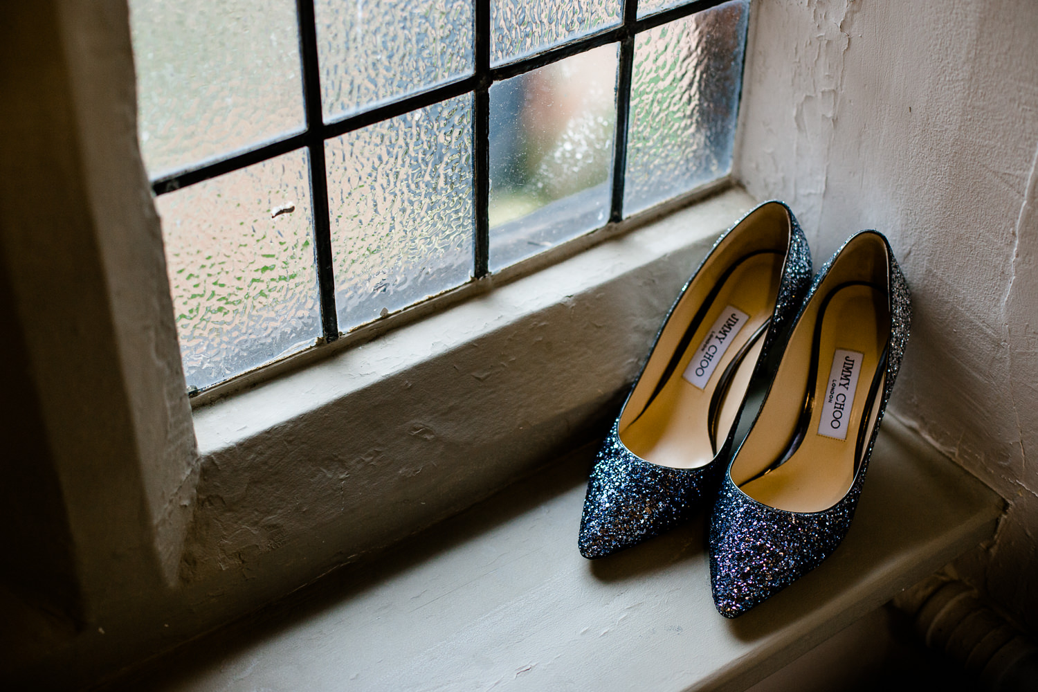 Glitter wedding Jimmy Choo shoes at Thornton Manor