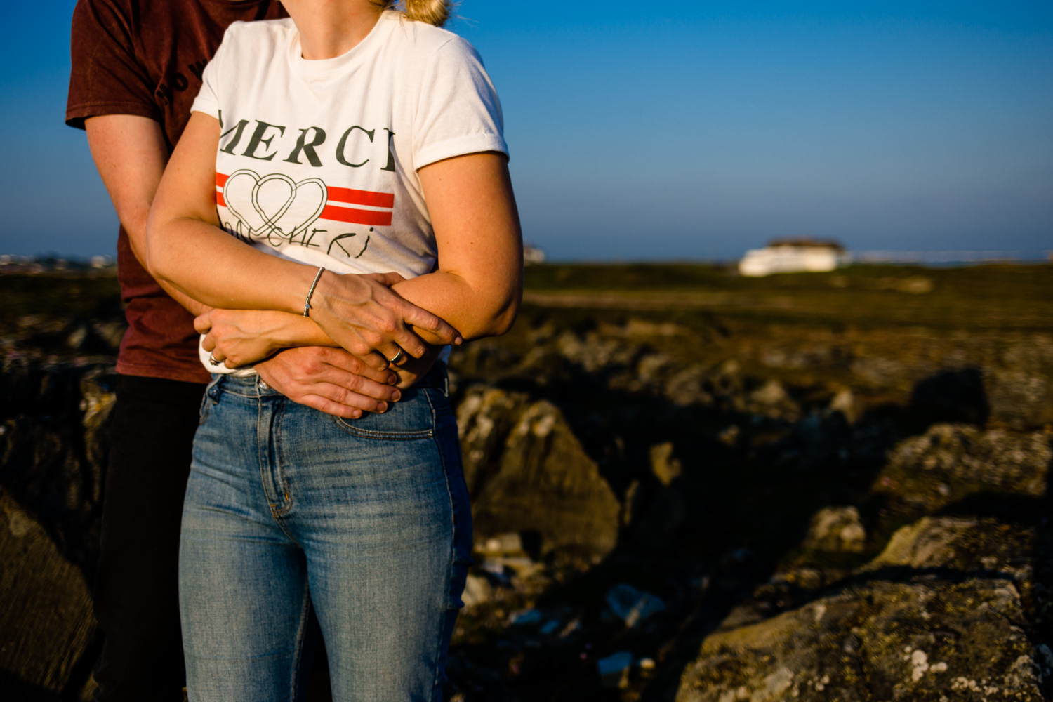 Close up of a couples hands on a pre wedding shoot.
