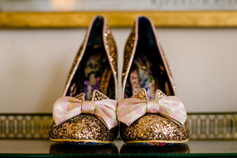 Irregular Choice wedding shoes in the bridal prep room at Iscoyd Park