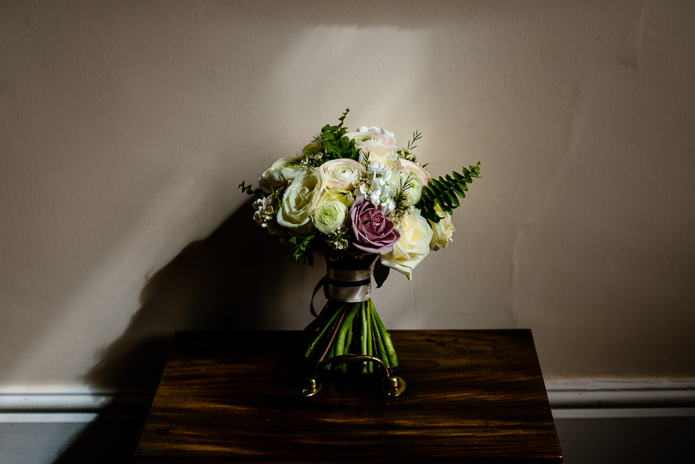 Bridal bouquet bathed in sunlight at Iscoyd Park