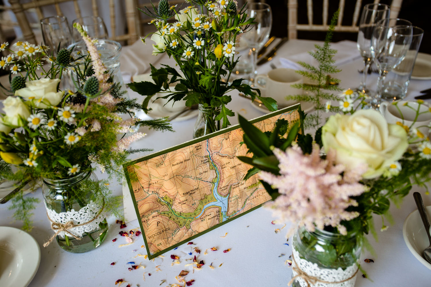 Wedding table decor inspired by The Peak District.