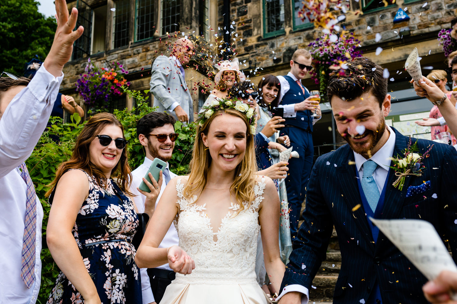 Confetti shot, wedding photographs Whirlowbrook Hall