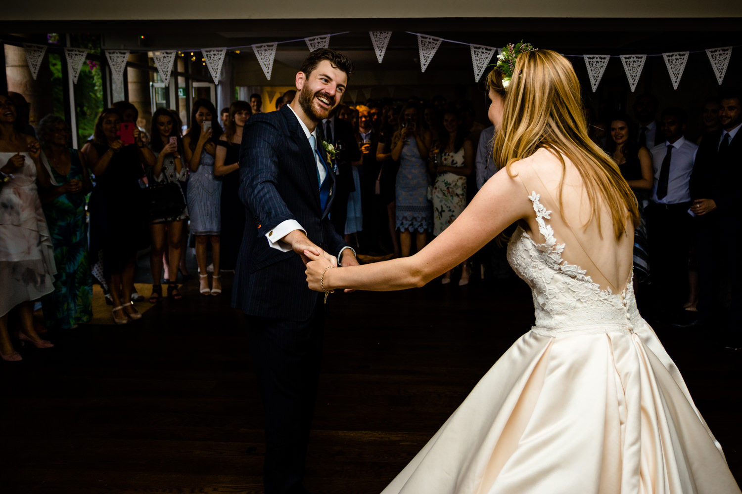 First dance twirl,  relaxed Whirlowbrook Hall photos