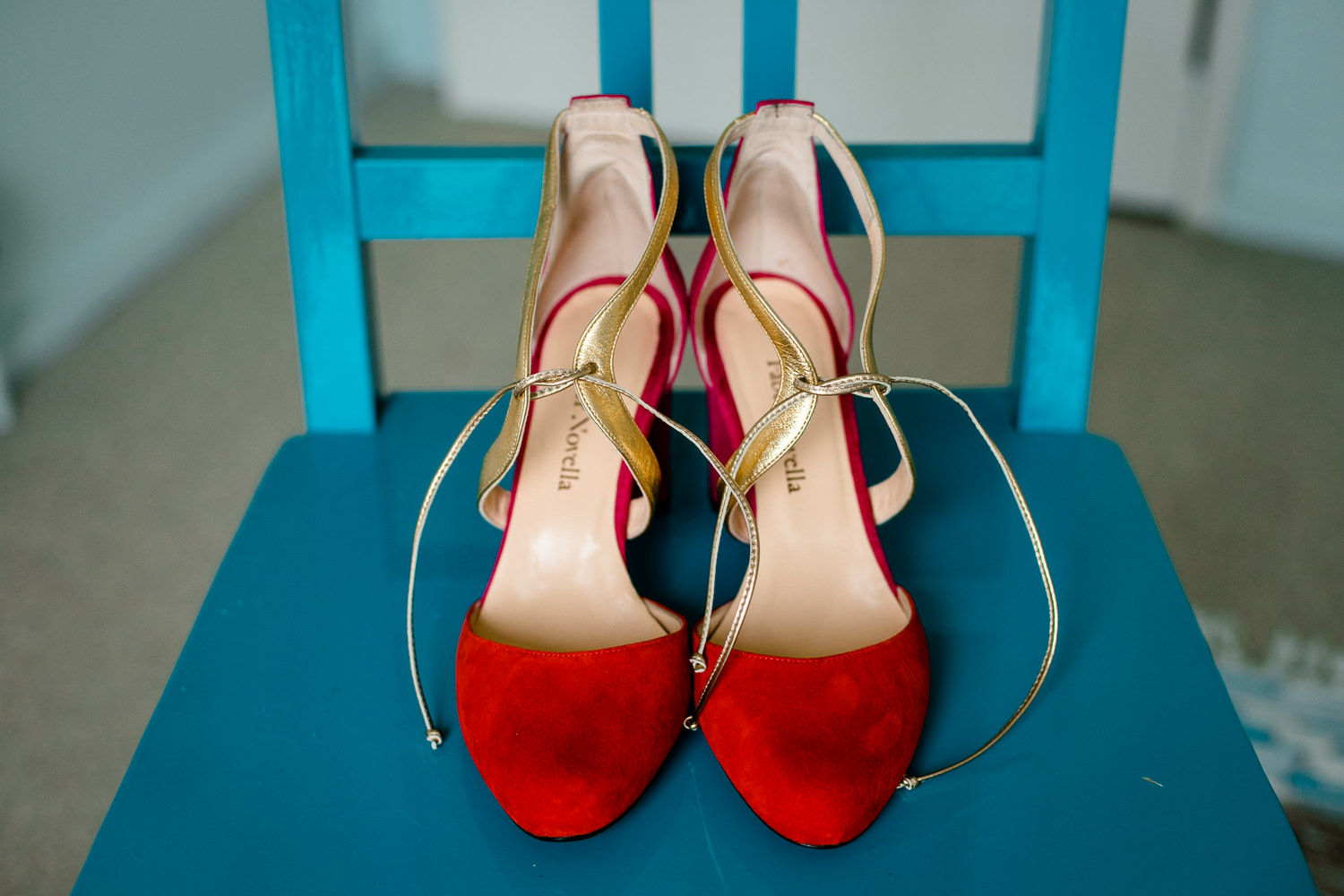 Gorgeous bright red wedding shoes by Faber Novella, wedding photographs Anglesey