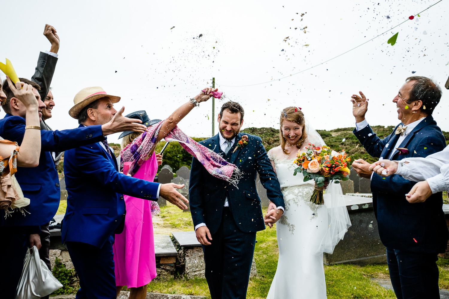 Colourful confetti, wedding photos Anglesey