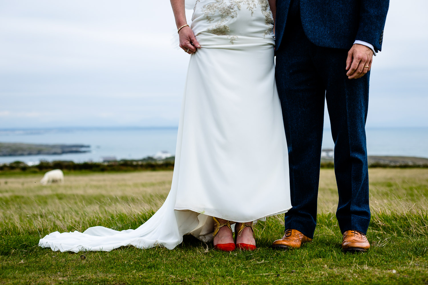 A bride and grooms shoes, Colourful Anglesey wedding photographer