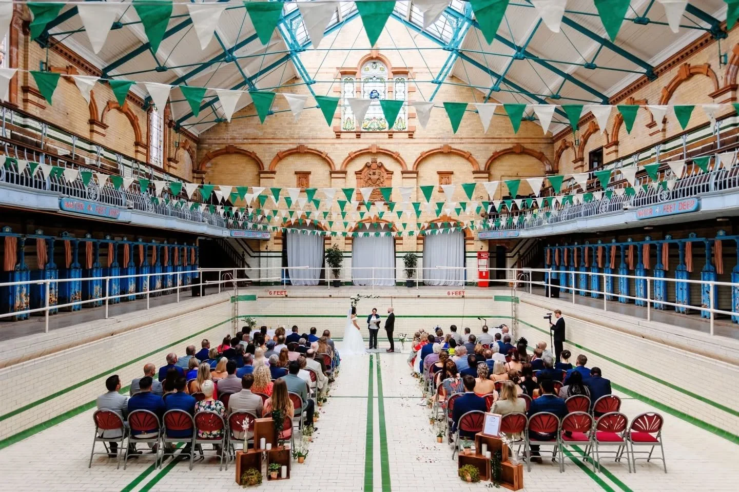 @victoriabaths is one of our all time favourite ceremony locations!
⁠
Did you know you can get married "in the deep end" of an Edwardian swimming pool in Manchester? The Gala pool is a stunning place to get married. There is nowhere else qu