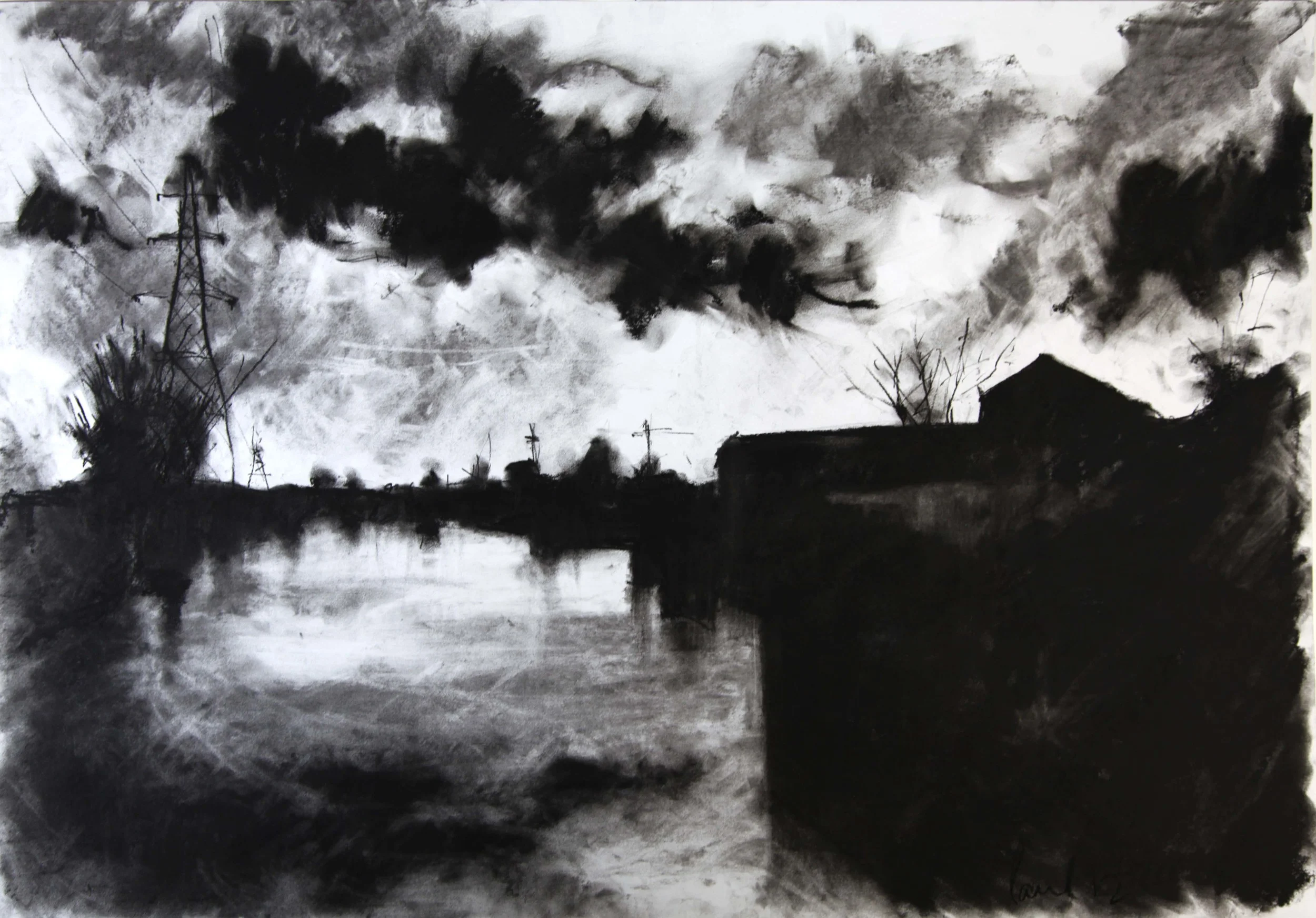 Lea Valley, London 2012 | 84 x 59.4cm Charcoal & compressed charcoal Signed Buy this artwork