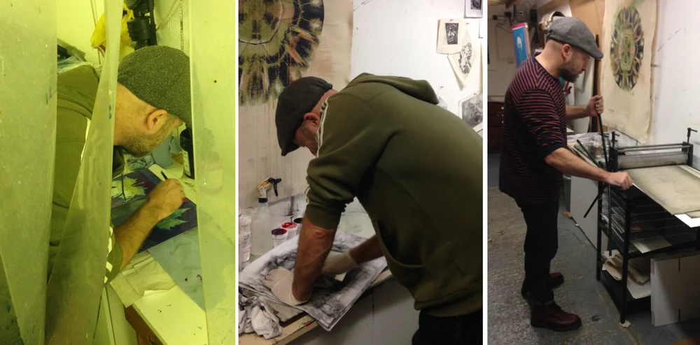 Preparing the etching plates / Inking a plate / at the press