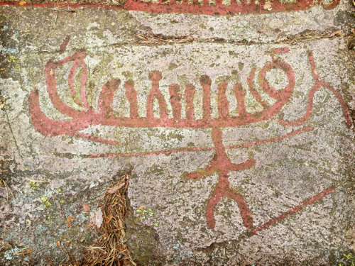 This looks like a boat being supported by some supernatural deity - carrying the travellers safely to new lands