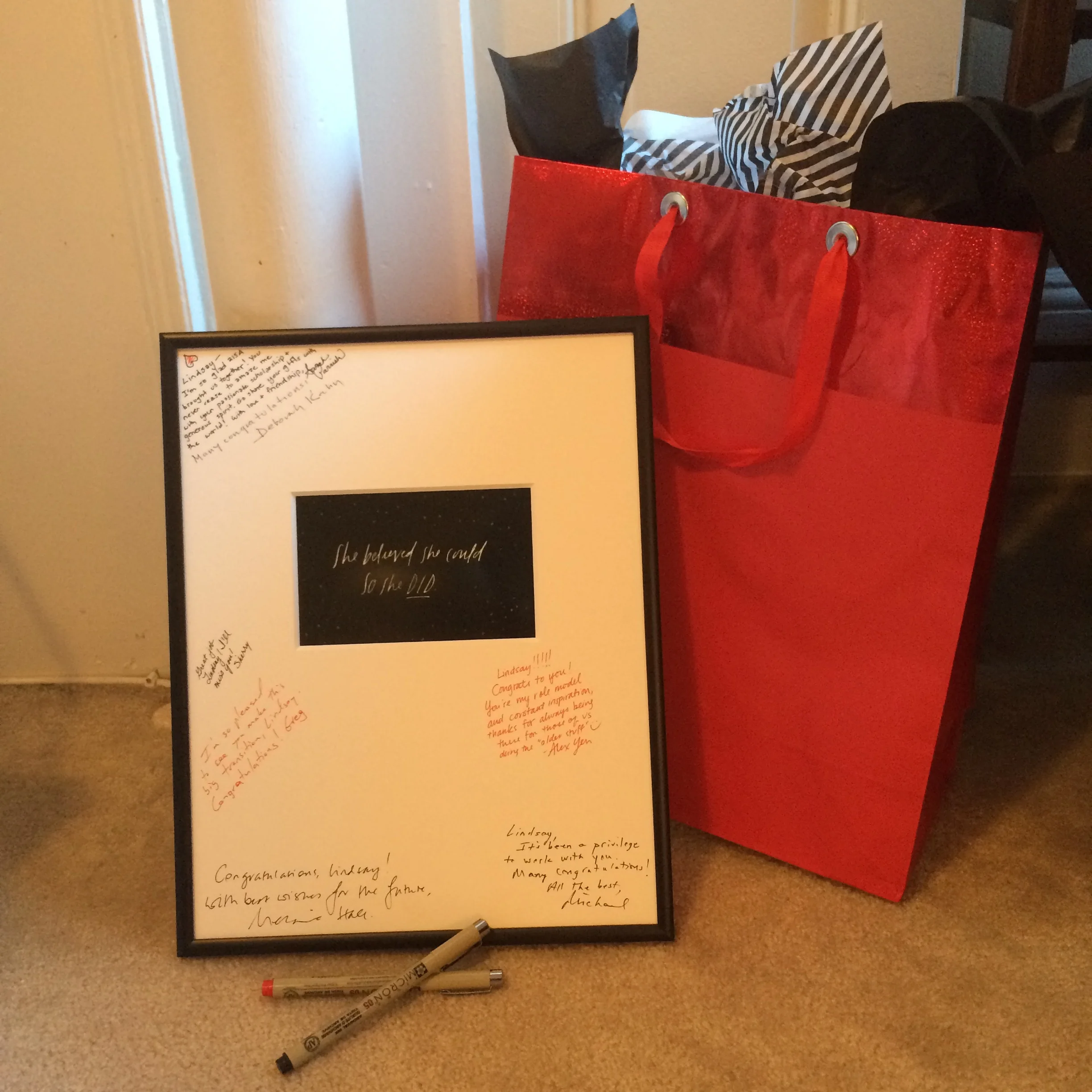 A frame for Lindsay awaits more signatures.