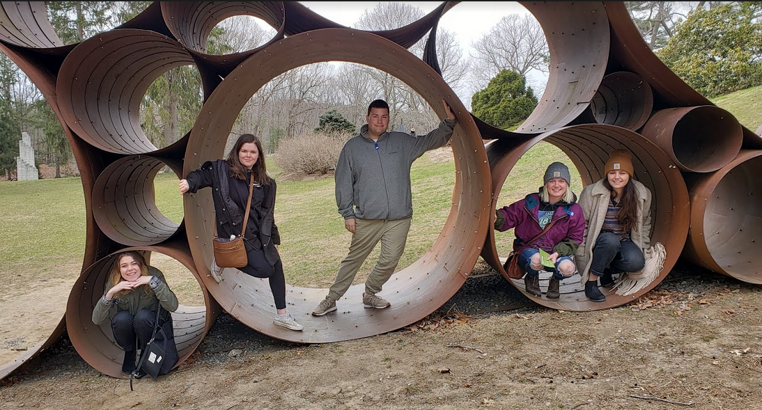 Posing with DeWitt Godfrey’s steel sculpture on our field trip to deCordova Sculpture Park + Museum , this photo could be seen as a metaphor for how each student’s individual contribution supported the overall project. And also possibly an album for a 90s rock band.