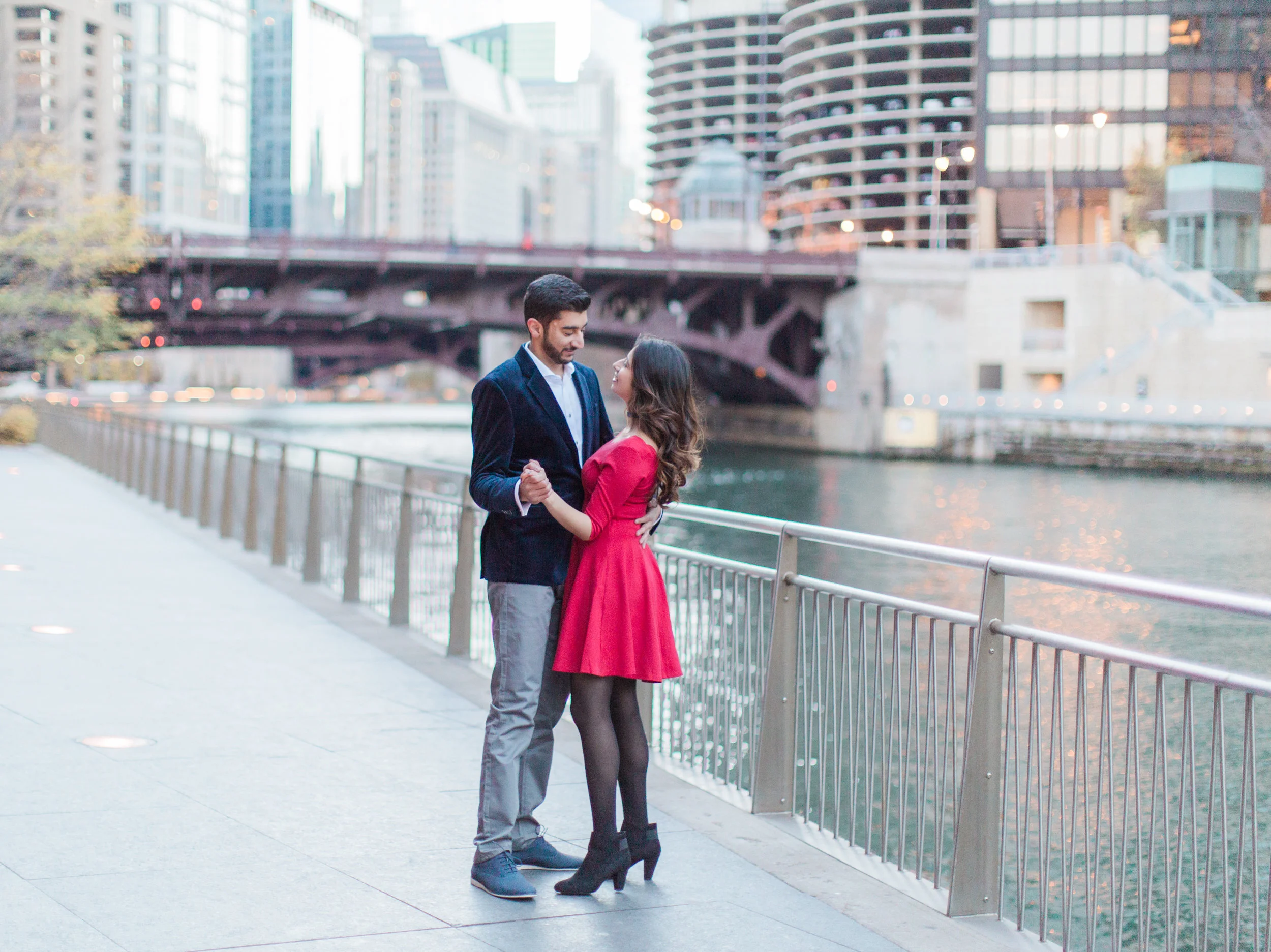 Bonphotage Downtown Chicago Riverwalk Engagement - Rachna + Gopal 