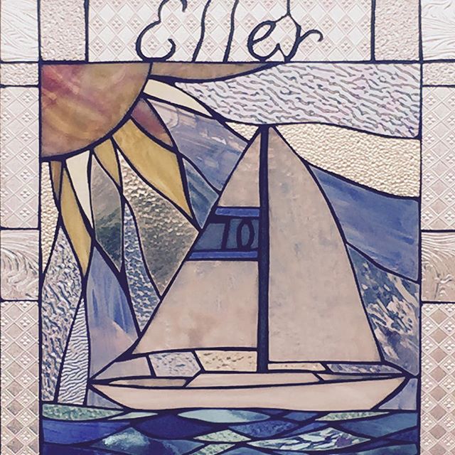  Custom 45 year anniversary stained glass. Smooth sailing and sunny skies ahead. 