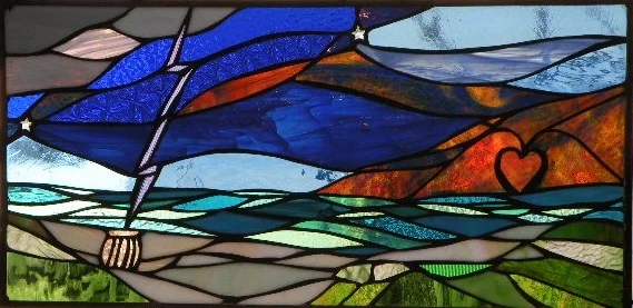 The Seashell Lightning Stained Glass This custom window was designed for a husband for his wife for a Christmas present. They have been together over 40 years and with window depicts the day they met in Beach Haven, NJ on Long Beach Island at The Seashell Restaurant.