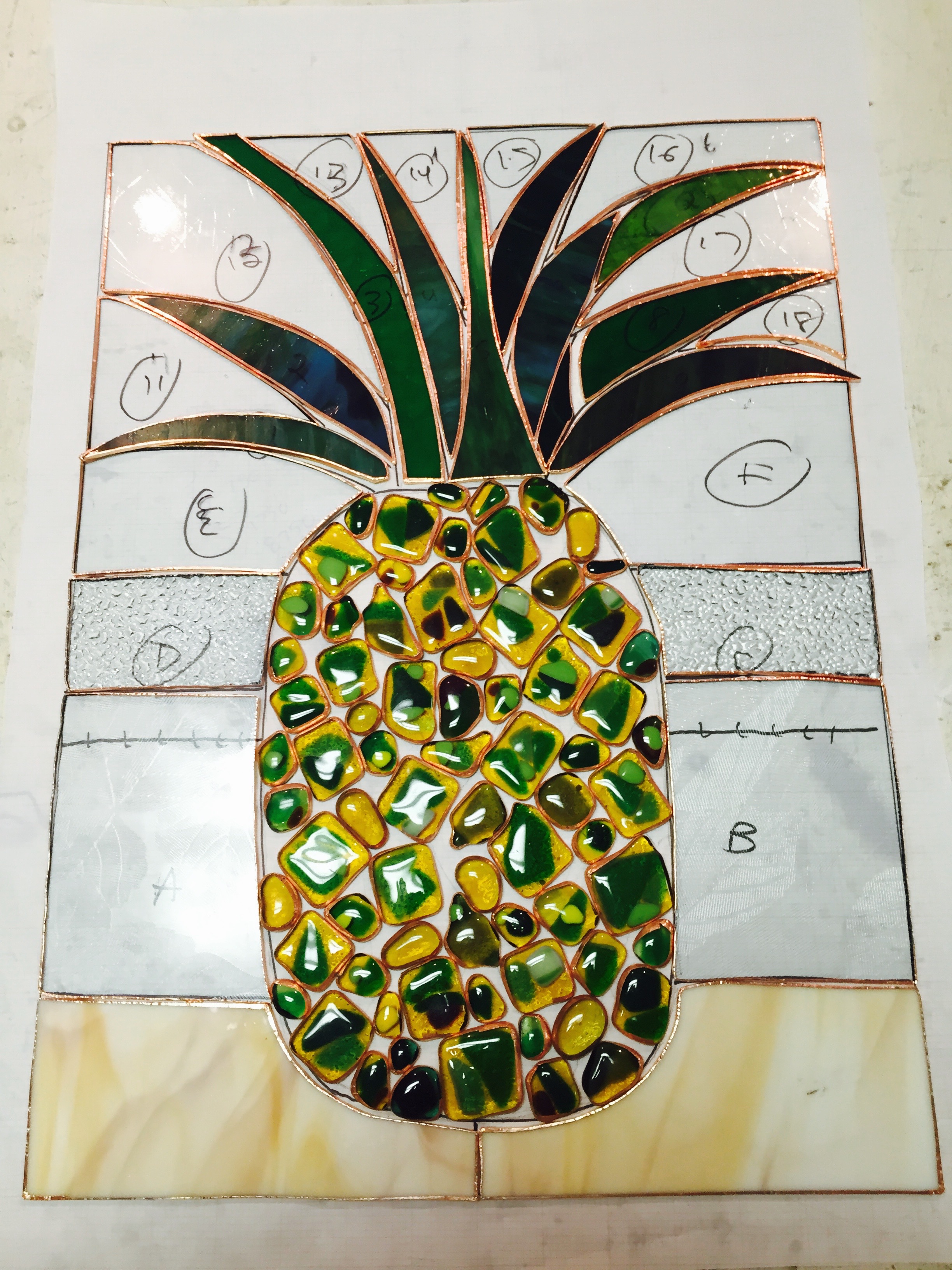 Custom pineapple stained glass insert in progress! 