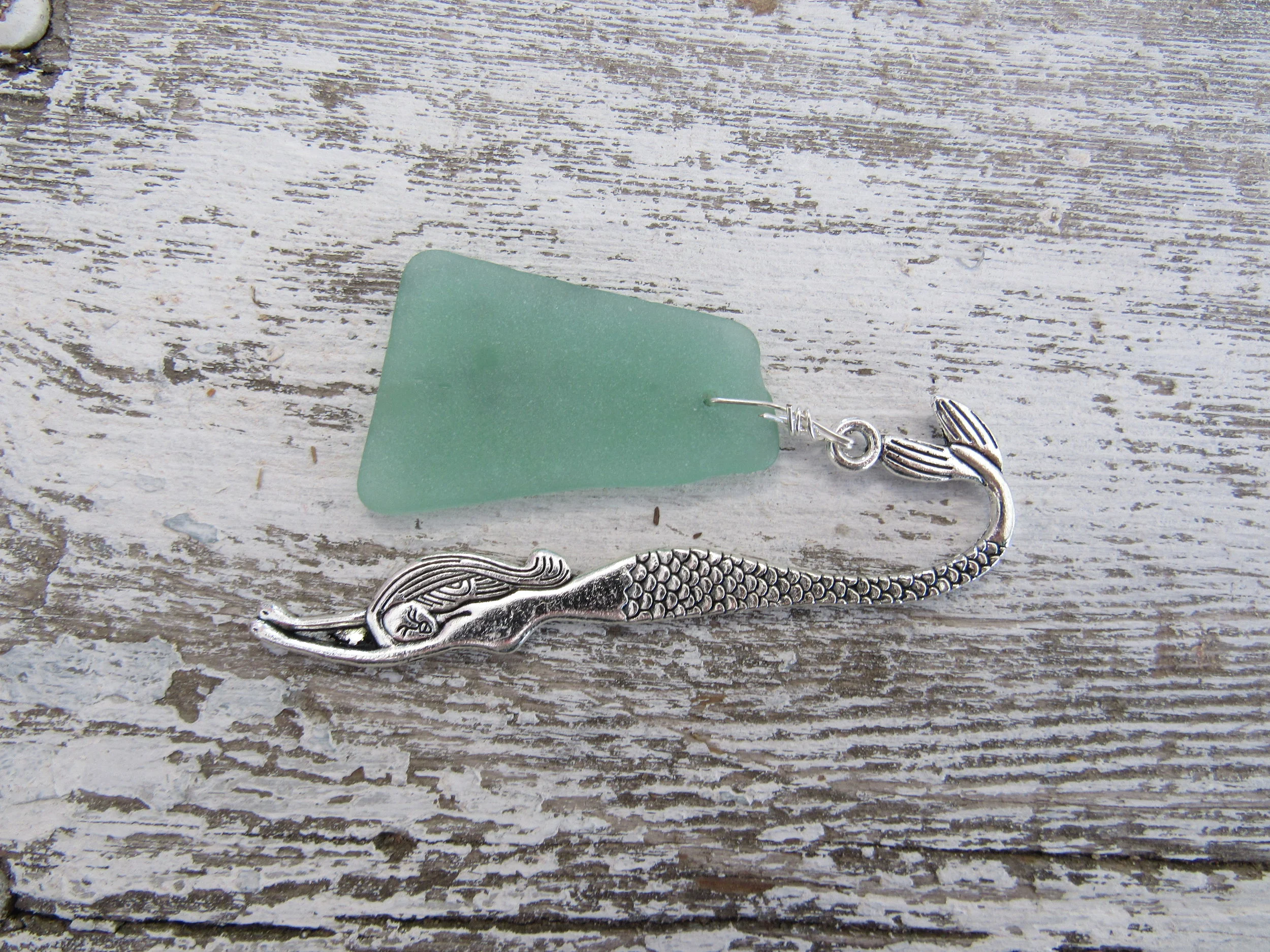 mermaid bookmark with sea glass