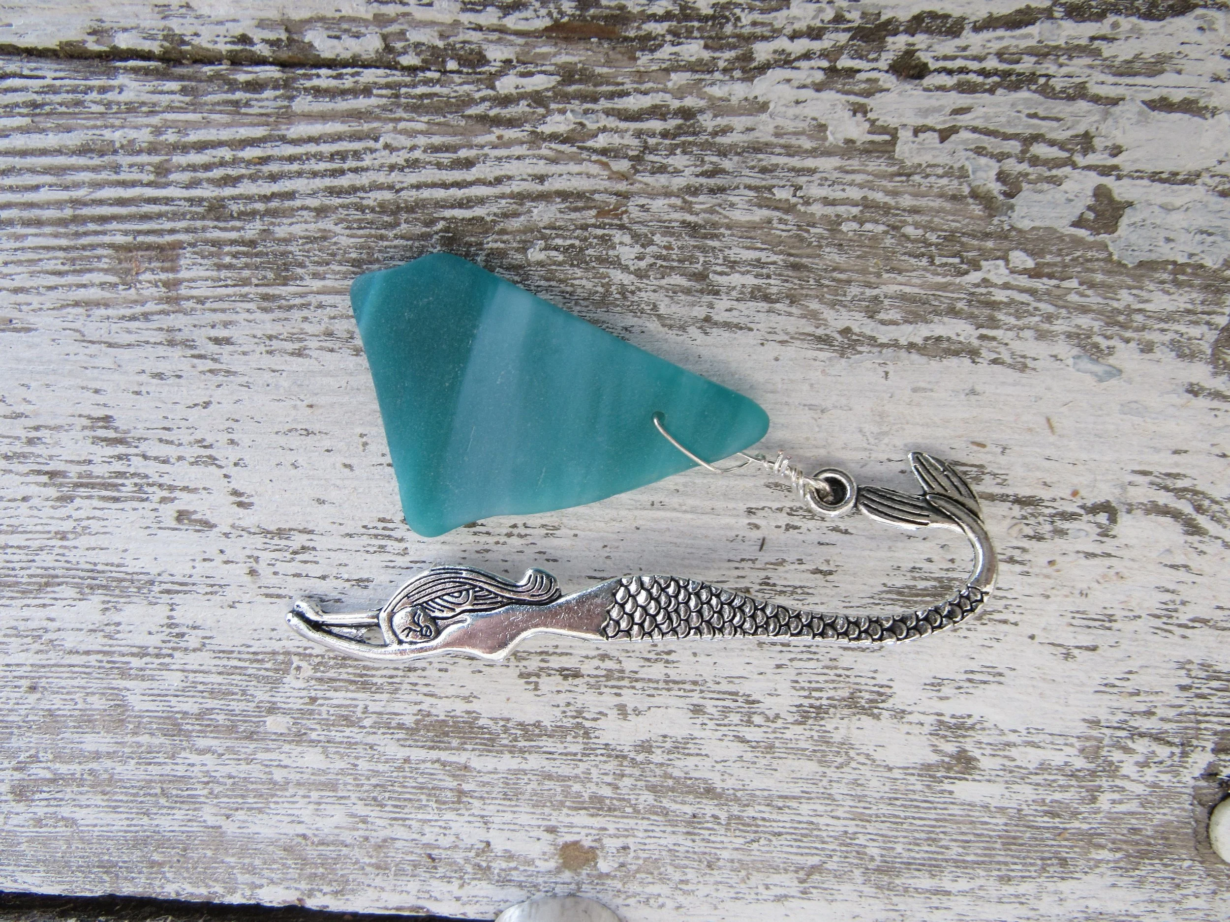mermaid bookmark with sea glass