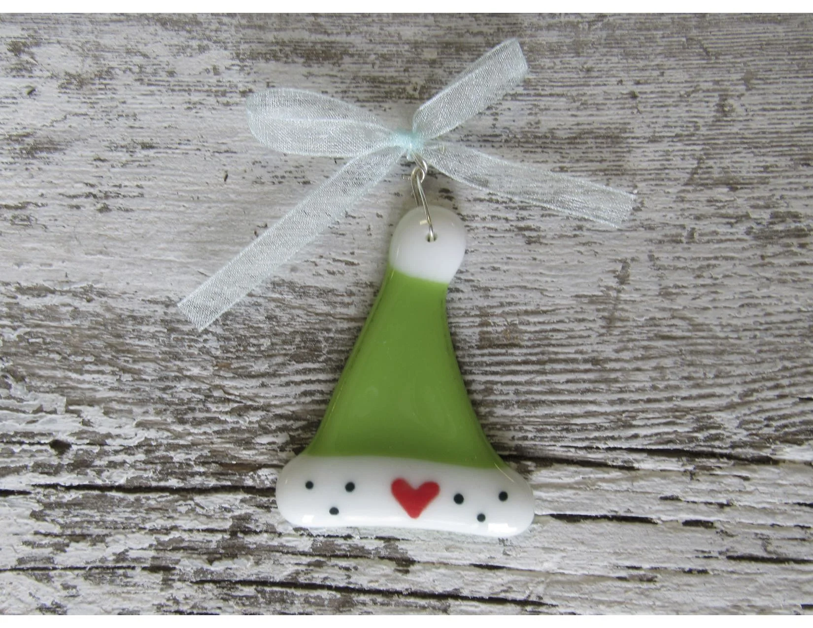 Santa hat ornament! Only $15, this fused glass ornament is entirely handmade, locally on Long Beach Island, NJ.