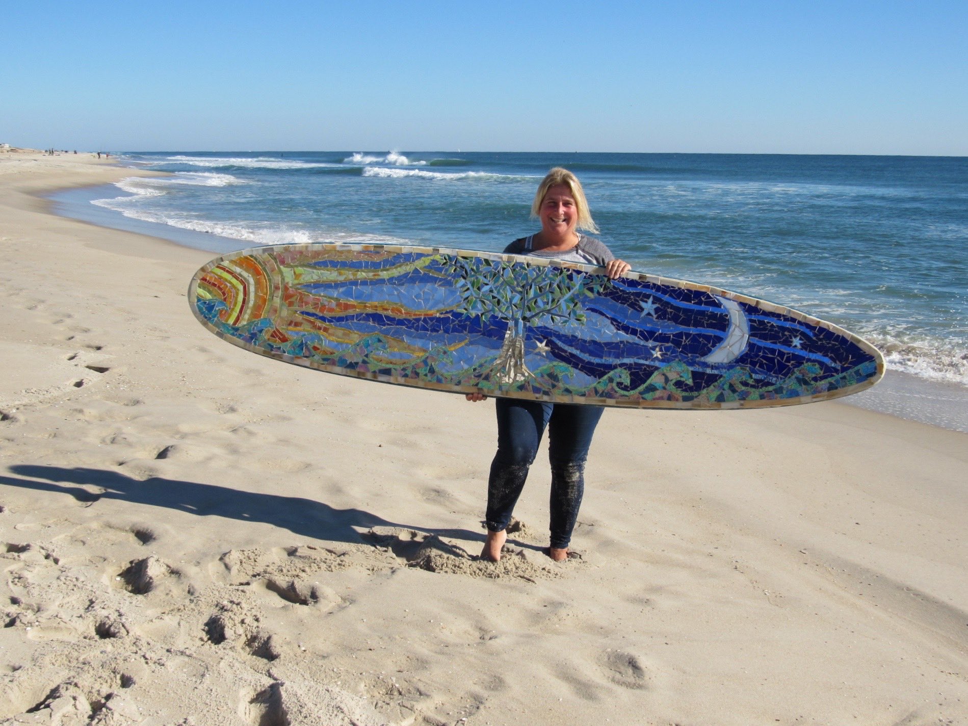 Custom Glass Mosaic Surfboard- Tree of Life 