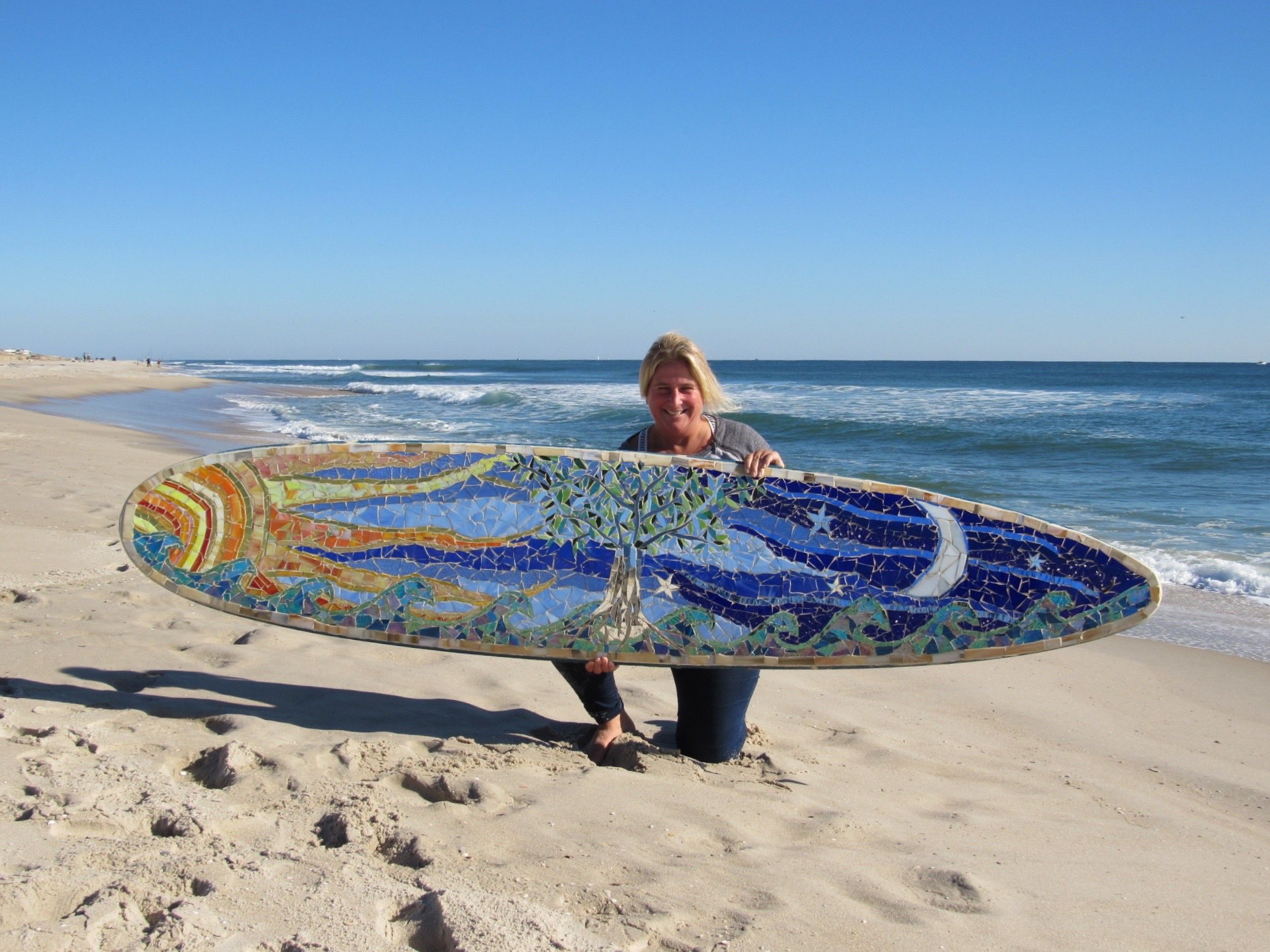 Custom Glass Mosaic Surfboard- Tree of Life 