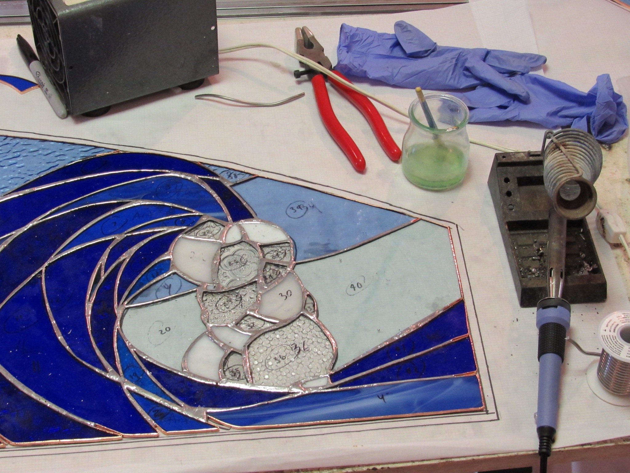 Soldering a Copper Foiled Stained Glass Panel 