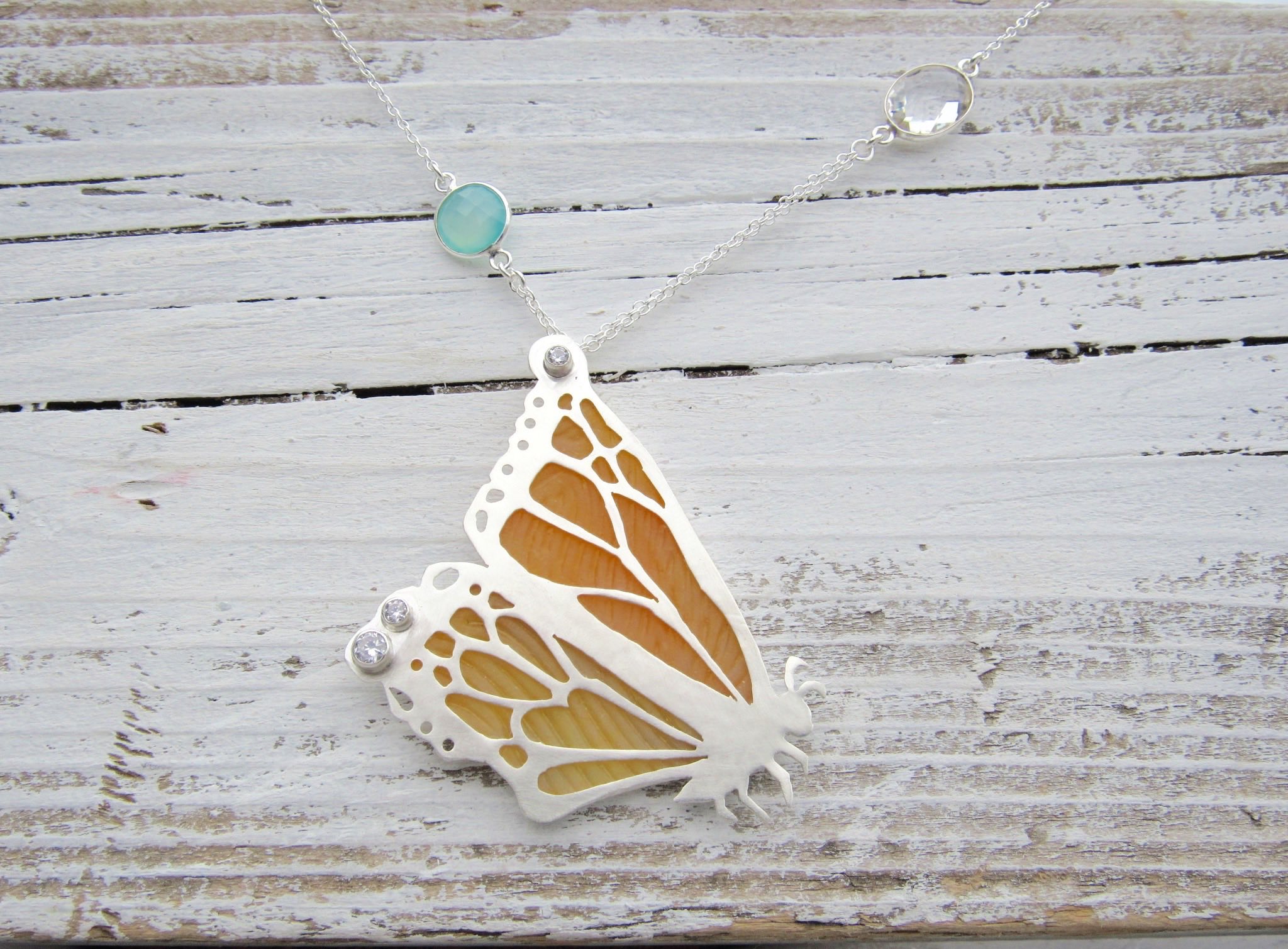 Monarch Sea Glass and Sterling Bezel Set Necklace