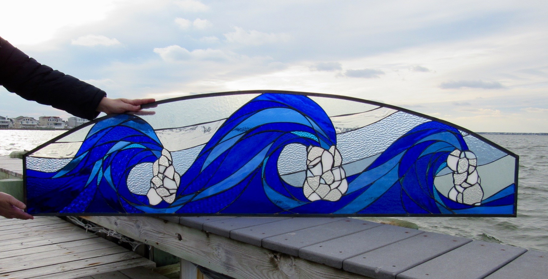  Custom Rolling Waves Stained Glass Window  This bad boy was shipped all the way to North Carolina. What a stunner! 