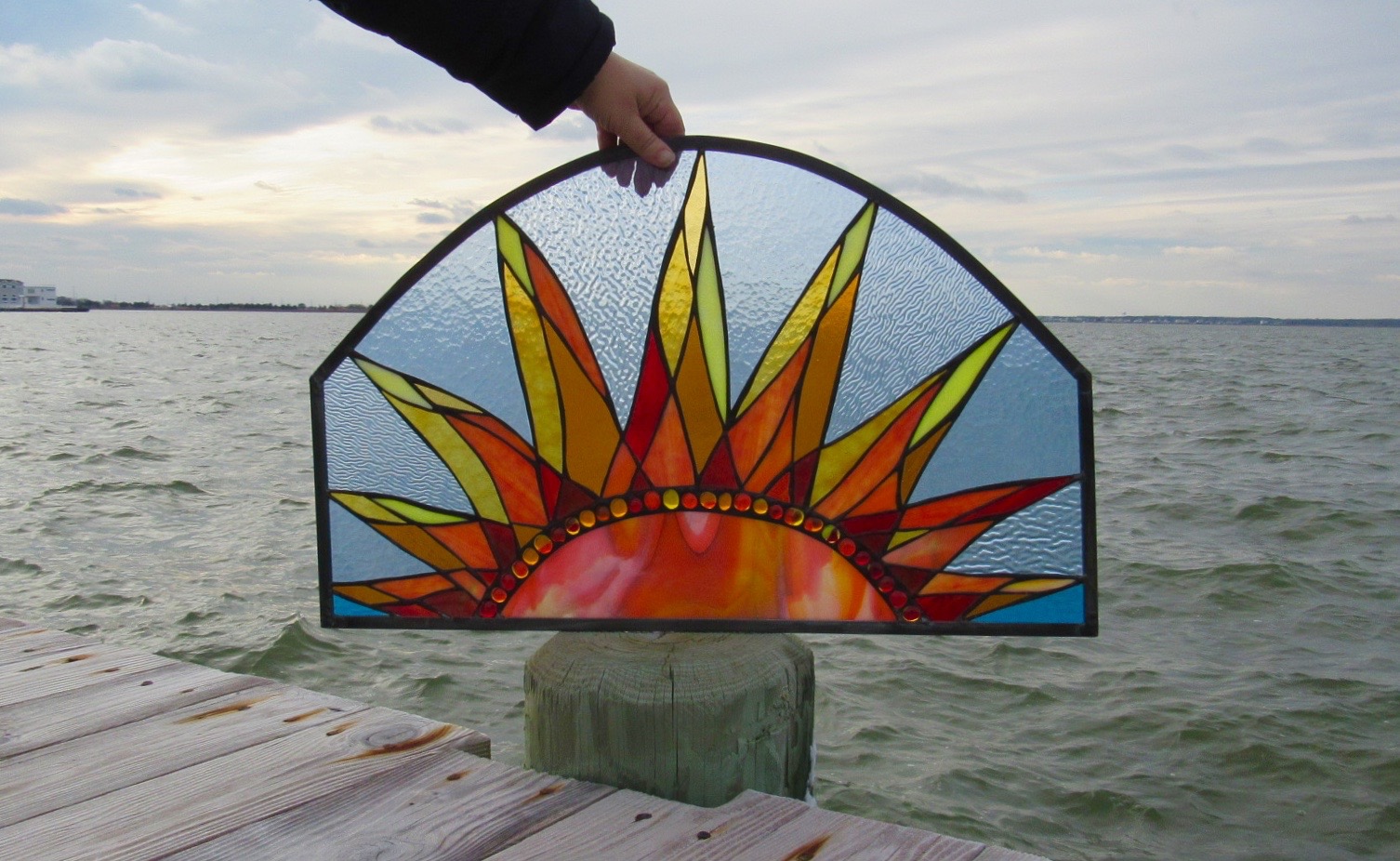  Custom Rising Sun Stained Glass Panel  This bad boy was shipped all the way to North Carolina. What a stunner! 