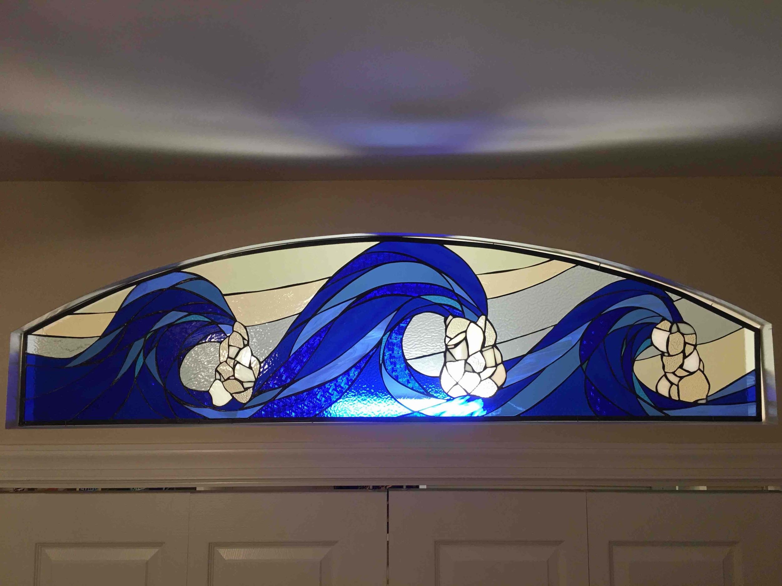  Custom Stained Glass Waves Window  Transom Window Installed 2017 