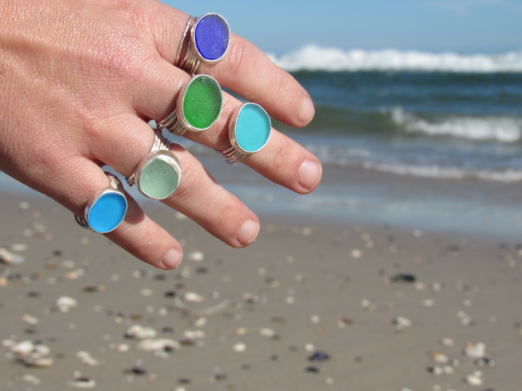 Small Seafoam Green Codd Marble Sea Glass Sterling Ring - Size 8